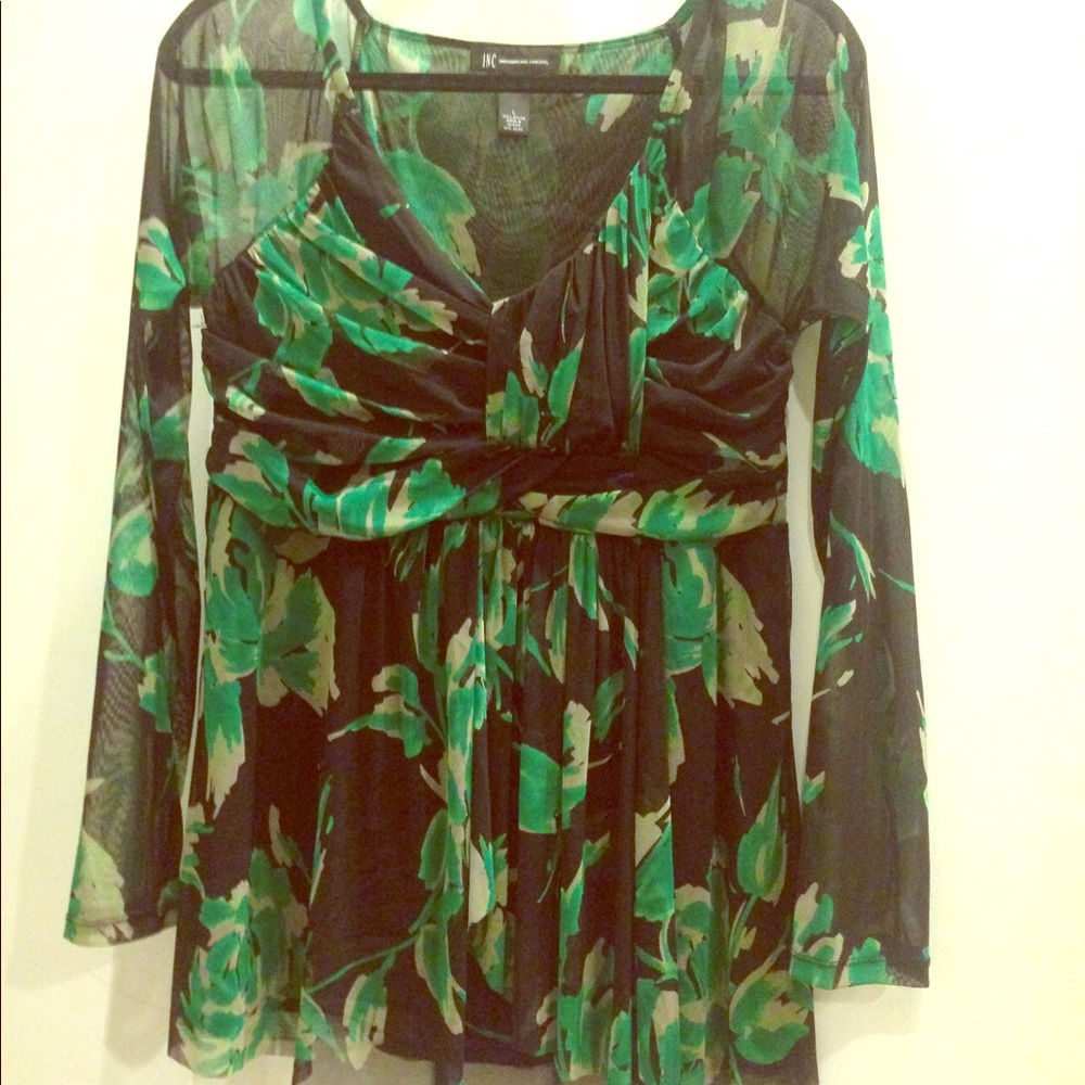 INC sheer sleeve blouse size L
